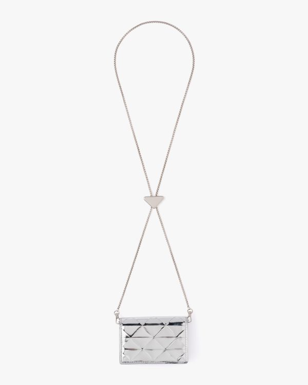 Silver Metallic leather card holder with shoulder strap - Image 3