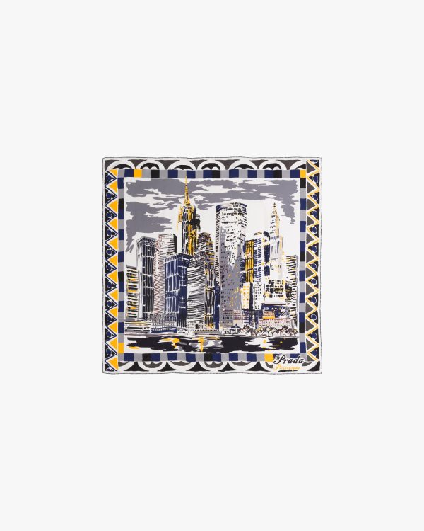 Steel Gray Pittoresque New York printed 90 silk foulard - Image 3