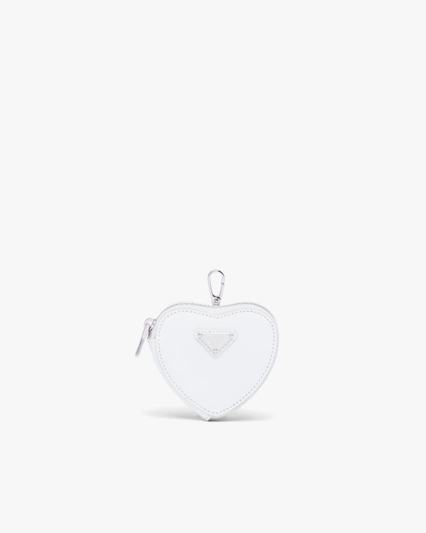White Brushed leather heart mini-pouch