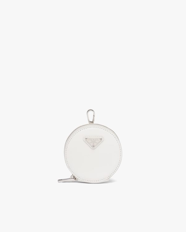 White Brushed leather round mini-pouch