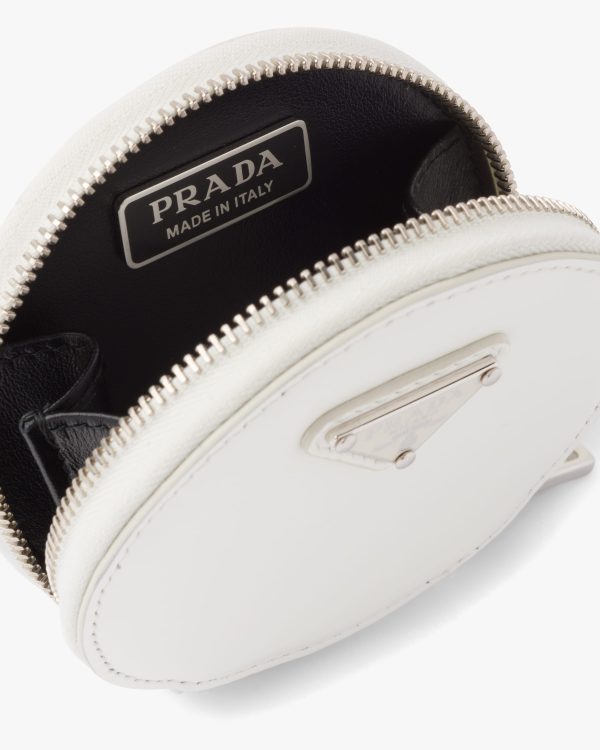 White Brushed leather round mini-pouch - Image 3