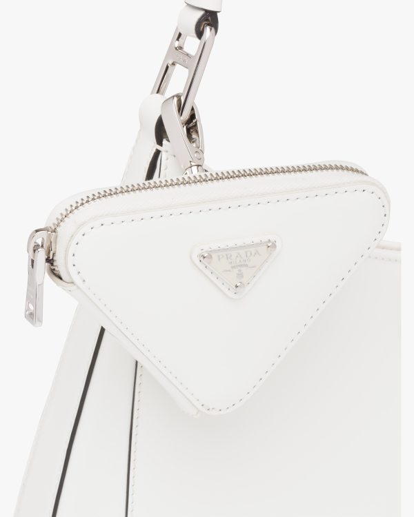 White Brushed leather triangle mini-pouch - Image 4