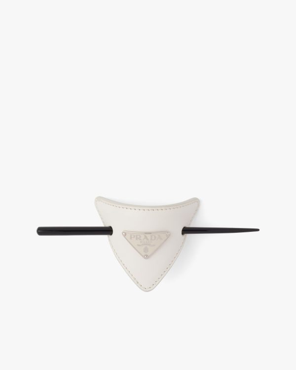 White Leather hair clip