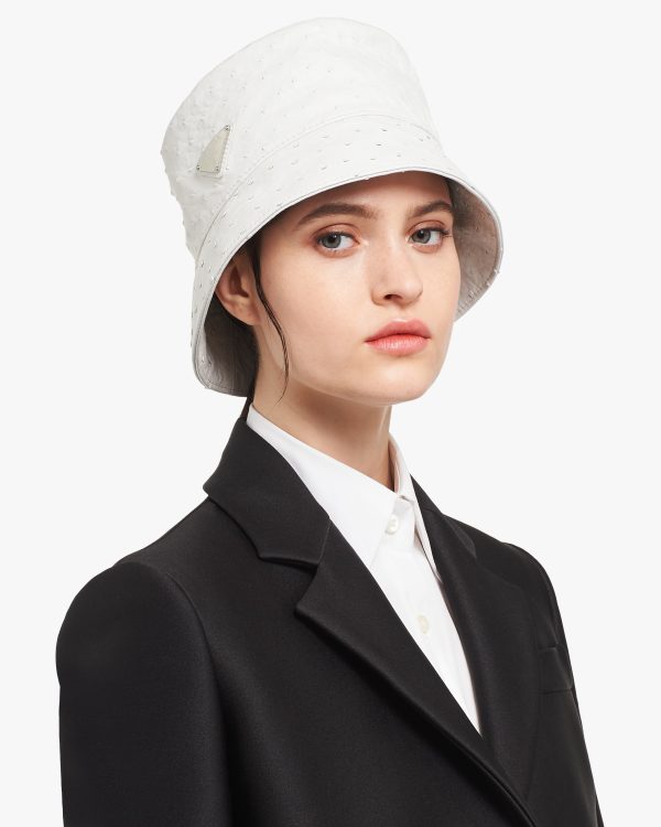White Ostrich leather bucket hat - Image 2