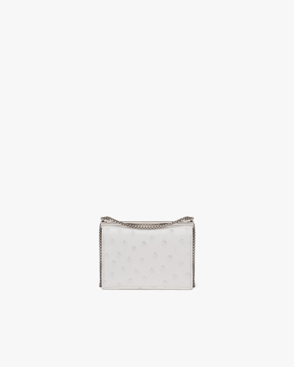 White Ostrich leather card holder with shoulder strap - Image 3