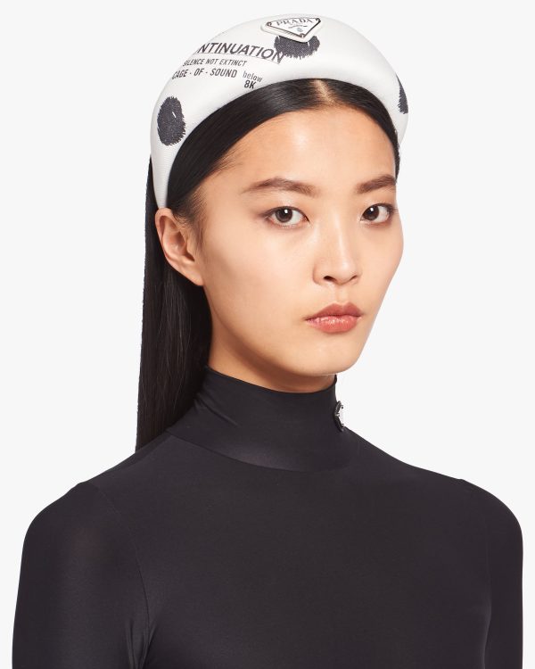 White Printed Re-Nylon headband - Image 2