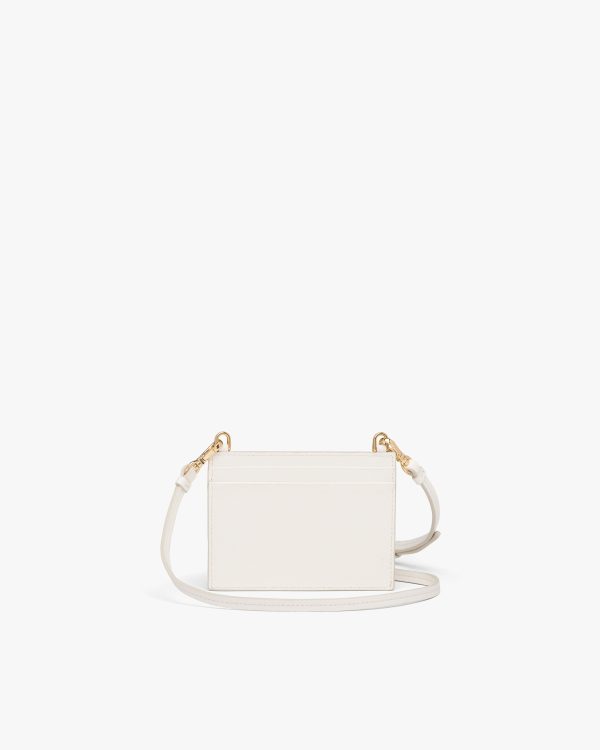 White Saffiano Leather Card Holder with Strap - Image 2