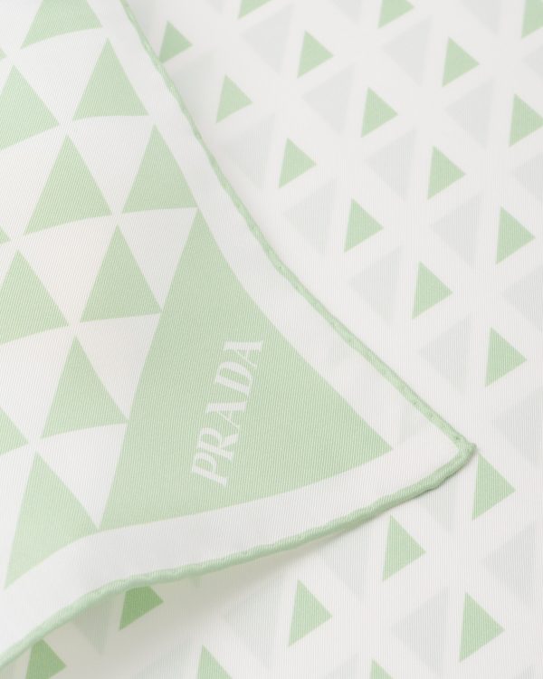 White/aqua Printed twill scarf - Image 2