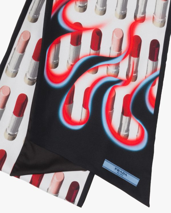 White/black Double Match Lipstick printed silk scarf - Image 2