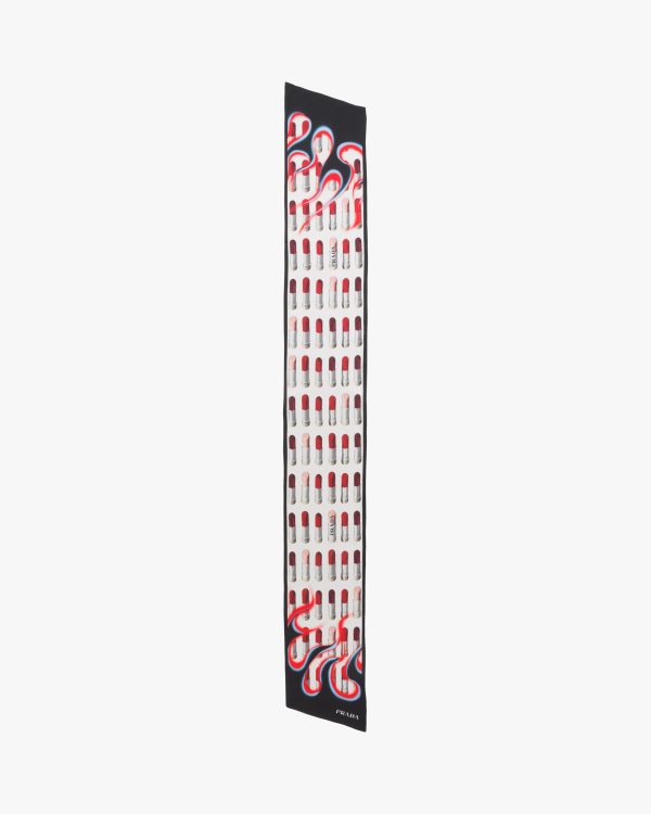 White/black Double Match Lipstick printed silk scarf - Image 3