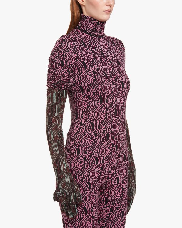 Wine/sage Superfine wool jacquard gloves - Image 2