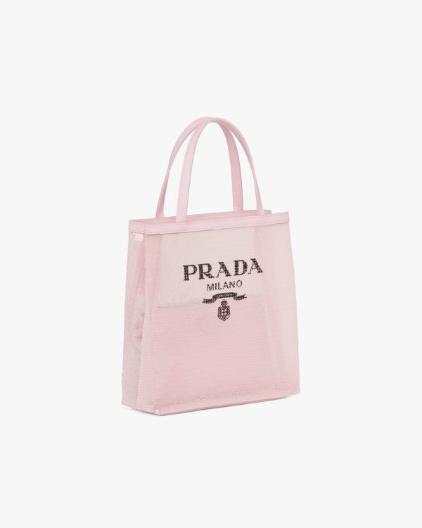 Alabaster Pink Small sequined mesh tote bag - Image 3