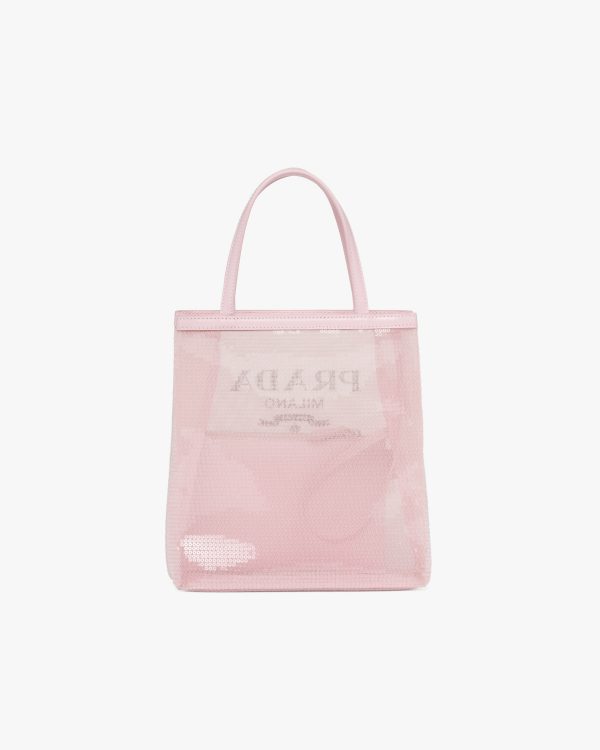 Alabaster Pink Small sequined mesh tote bag - Image 4