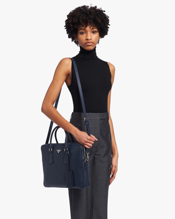 Baltic Blue Saffiano Leather Work Bag - Image 3