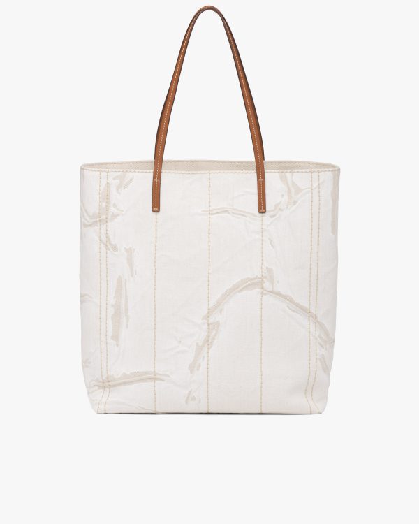 Beige/cognac Large Tote in Printed Linen Blend - Image 4