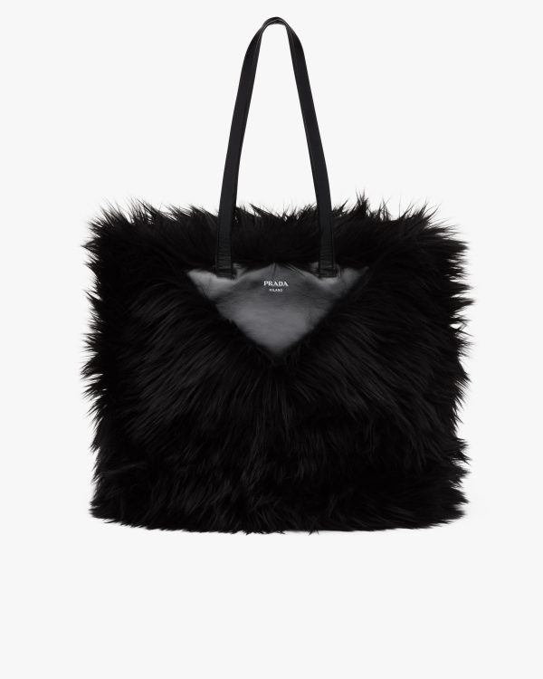 Black Faux fur fabric tote bag