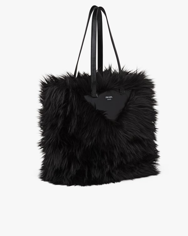 Black Faux fur fabric tote bag - Image 3