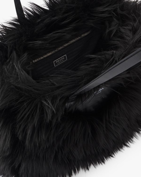 Black Faux fur fabric tote bag - Image 5