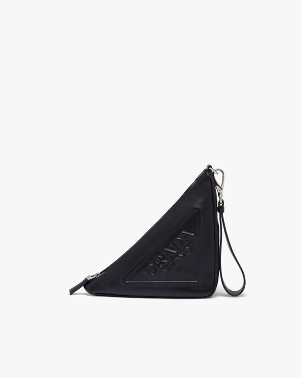 Black Leather Prada Triangle pouch