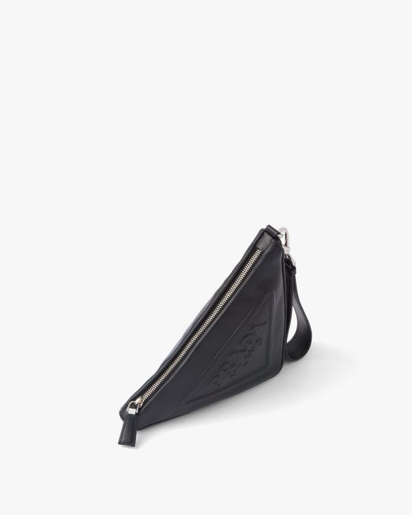 Black Leather Prada Triangle pouch - Image 3