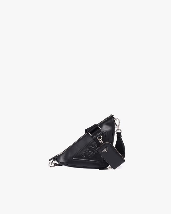 Black Leather Prada Triangle shoulder bag