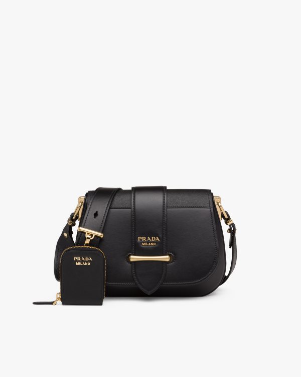 Black Leather and Saffiano shoulder bag