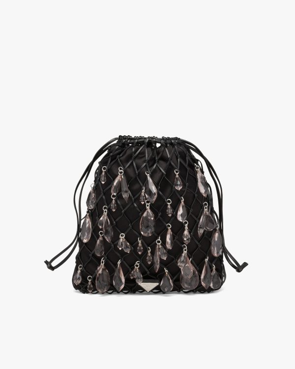 Black Leather mesh and satin clutch