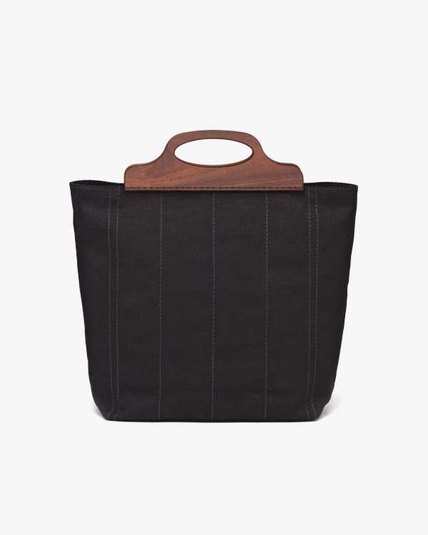 Black Medium Tote in Canvas and Wood - Image 4