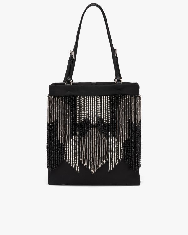 Black Nylon handbag with fringe