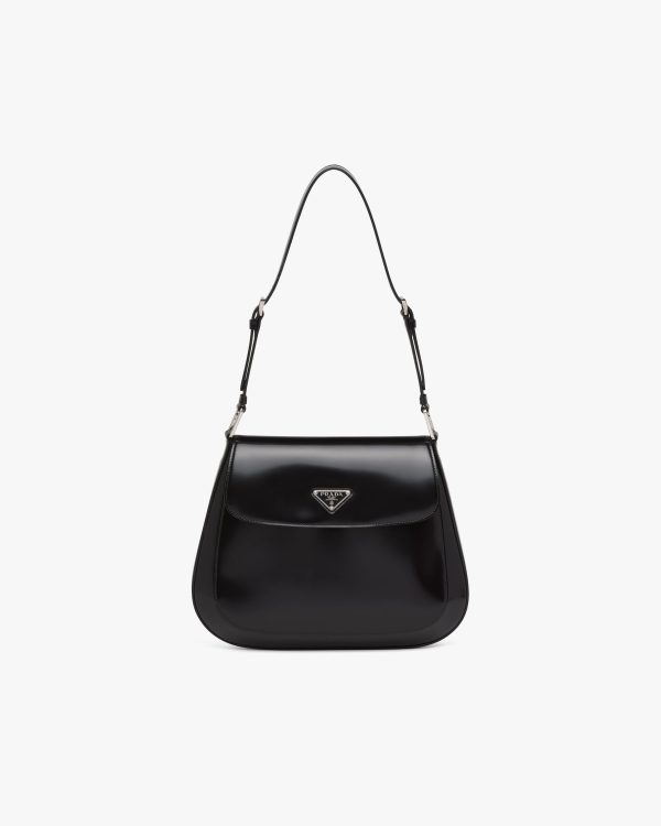 Black Prada Cleo brushed leather shoulder bag with flap