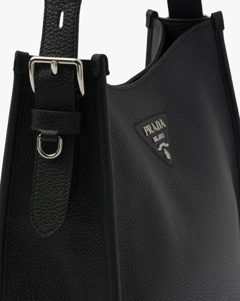 Black Prada Flou leather hobo bag Fake Prada Store