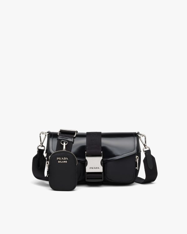 Black Prada Pocket nylon and brushed leather bag