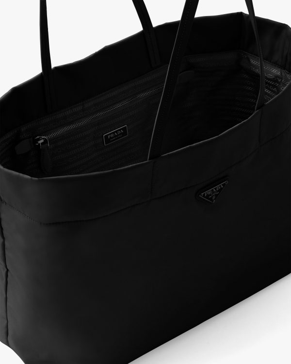 Black Re-Nylon and Saffiano leather tote bag - Image 5