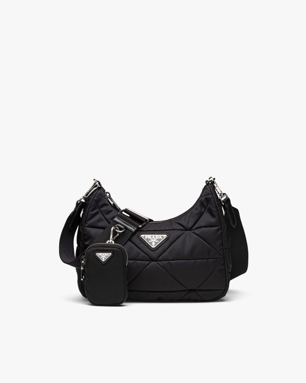 Black Re-Nylon padded hobo bag