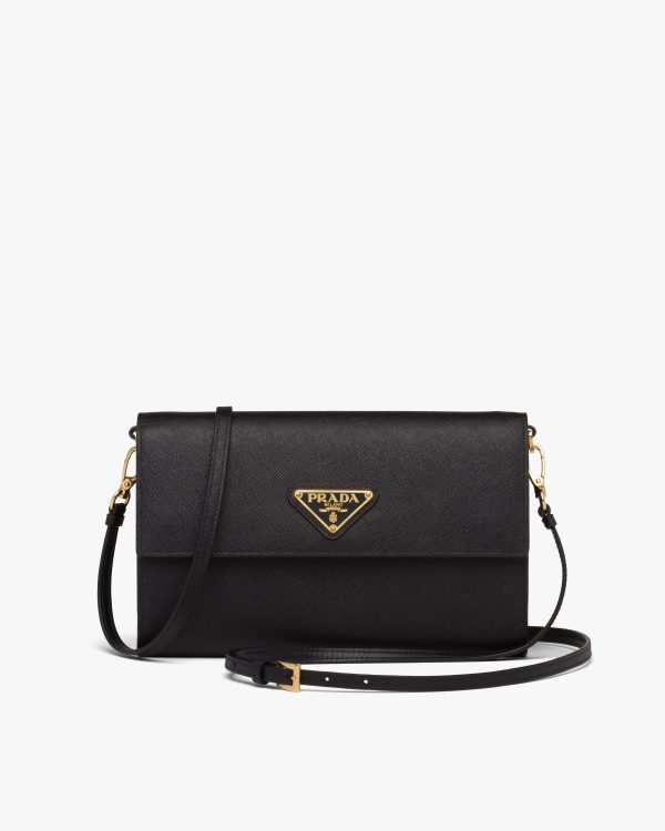 Black Saffiano and leather wallet with shoulder strap