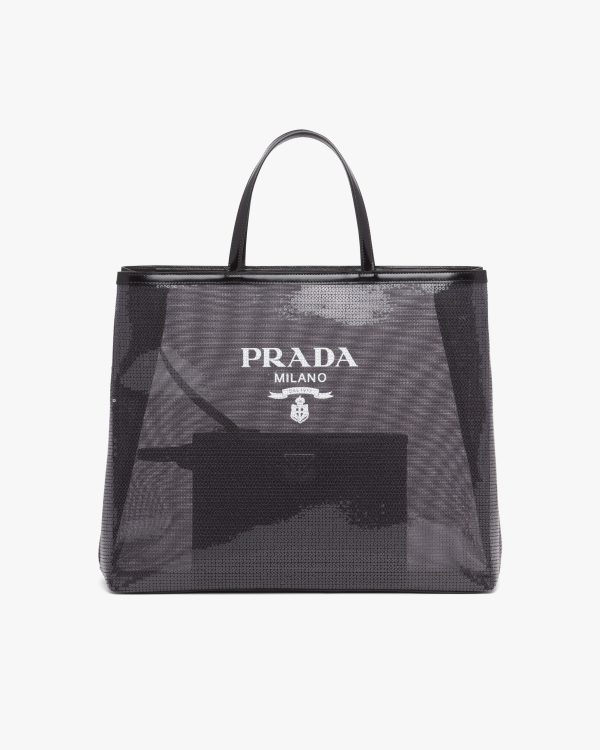 Black Sequined mesh tote bag