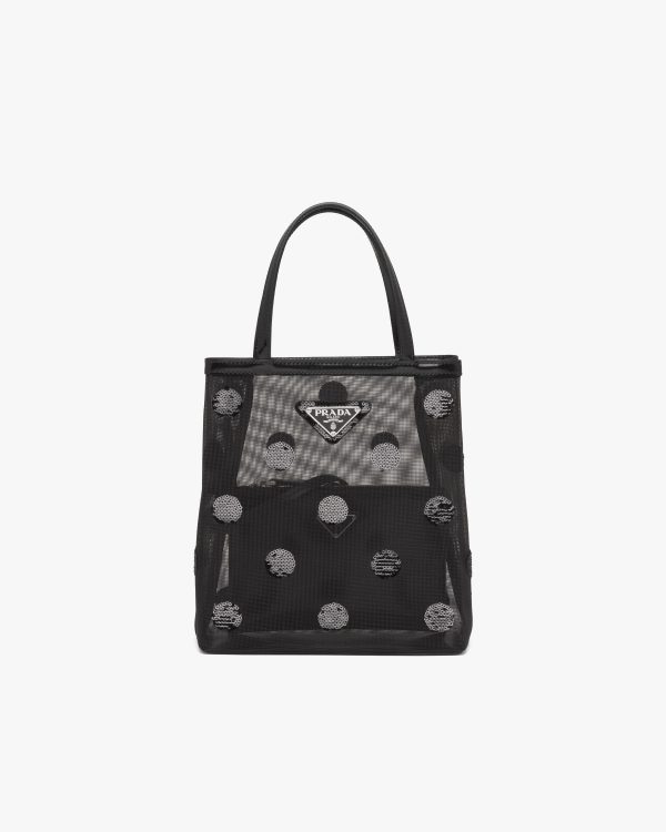 Black Small polka-dot mesh tote bag