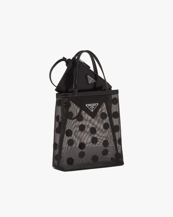 Black Small polka-dot mesh tote bag - Image 6