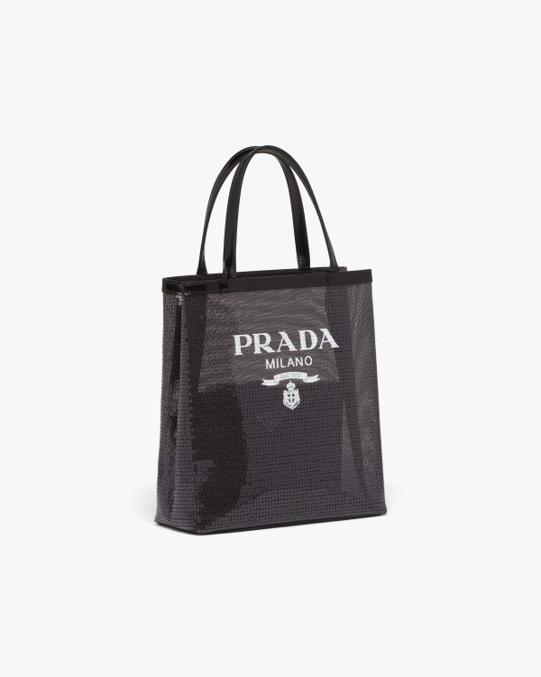 Black Small sequined mesh tote bag - Image 3