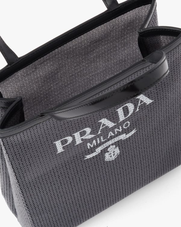 Black Small sequined mesh tote bag - Image 5