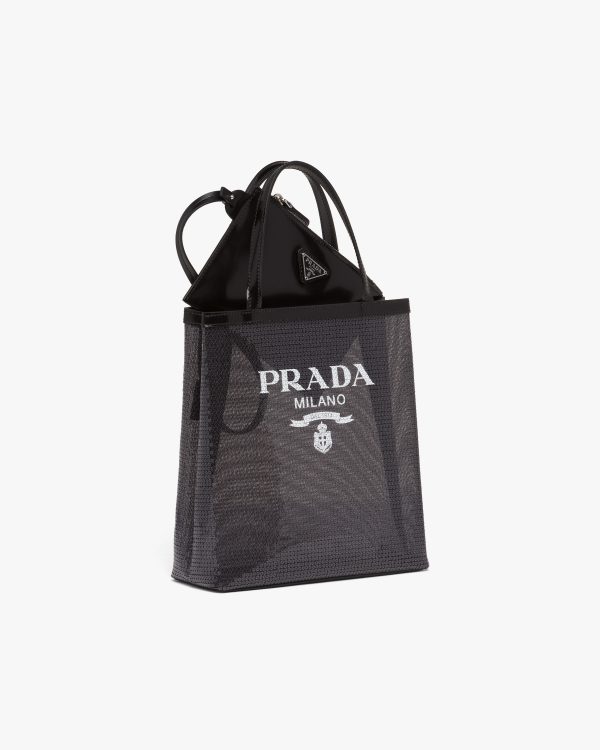 Black Small sequined mesh tote bag - Image 6