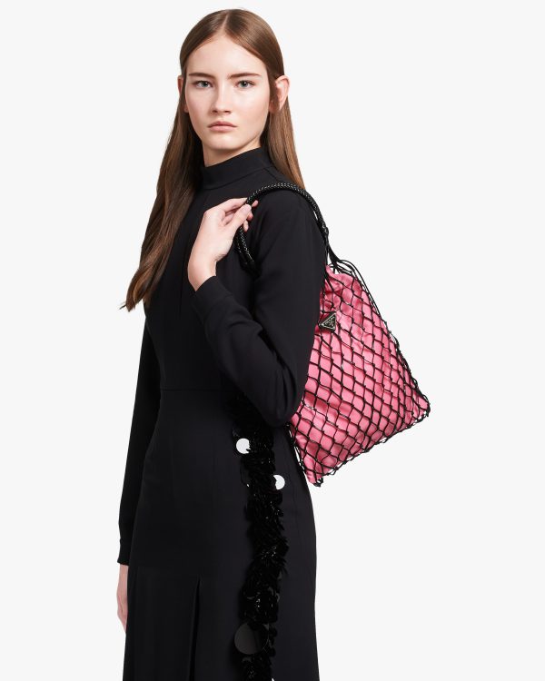 Black/begonia Pink Mesh hobo bucket bag - Image 2