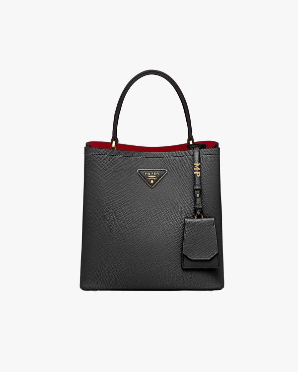 Black/fiery Red Medium Saffiano Leather Prada Panier Bag - Image 7