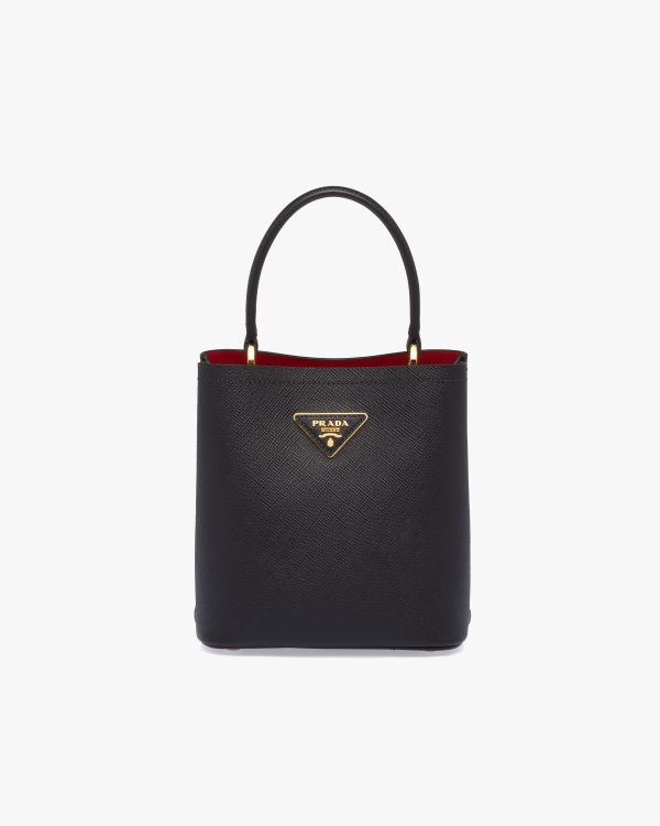 Black/fiery Red Small Saffiano Leather Prada Panier Bag