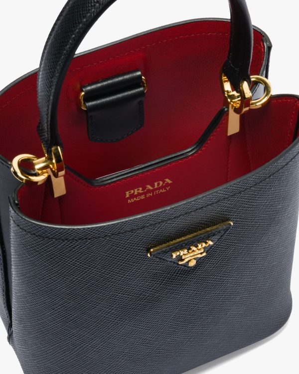 Black/fiery Red Small Saffiano Leather Prada Panier Bag - Image 5