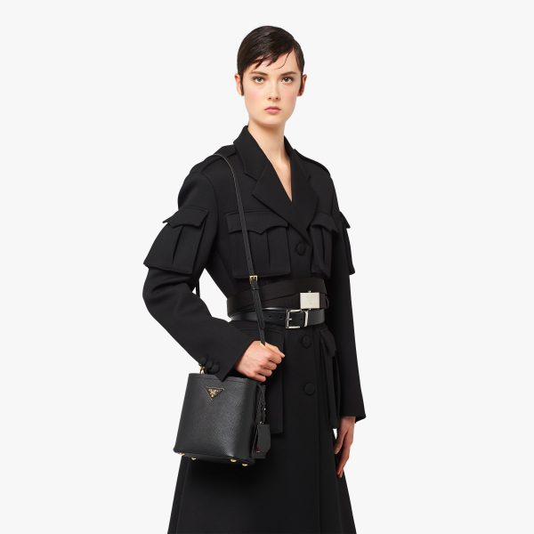 Black/fiery Red Small Saffiano Leather Prada Panier Bag - Image 7