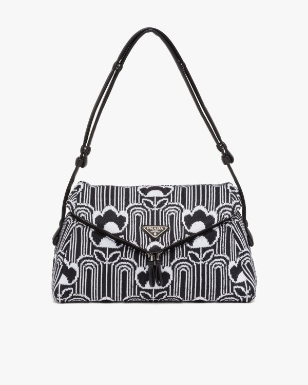 Black/white Jacquard knit and leather Prada Signaux bag