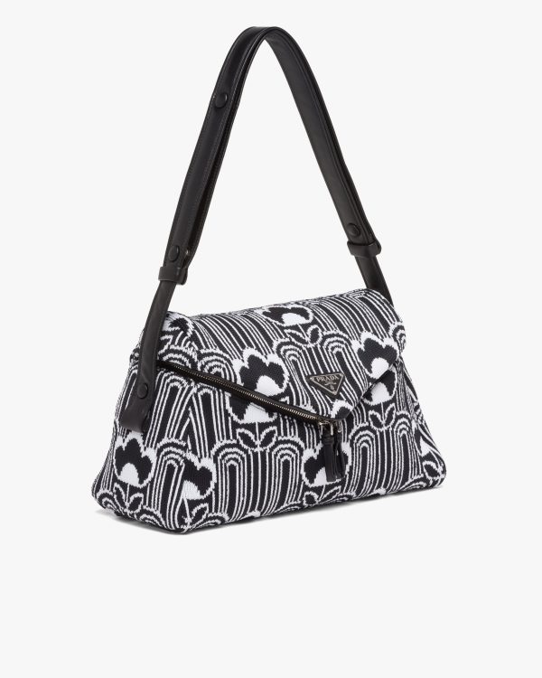 Black/white Jacquard knit and leather Prada Signaux bag - Image 3