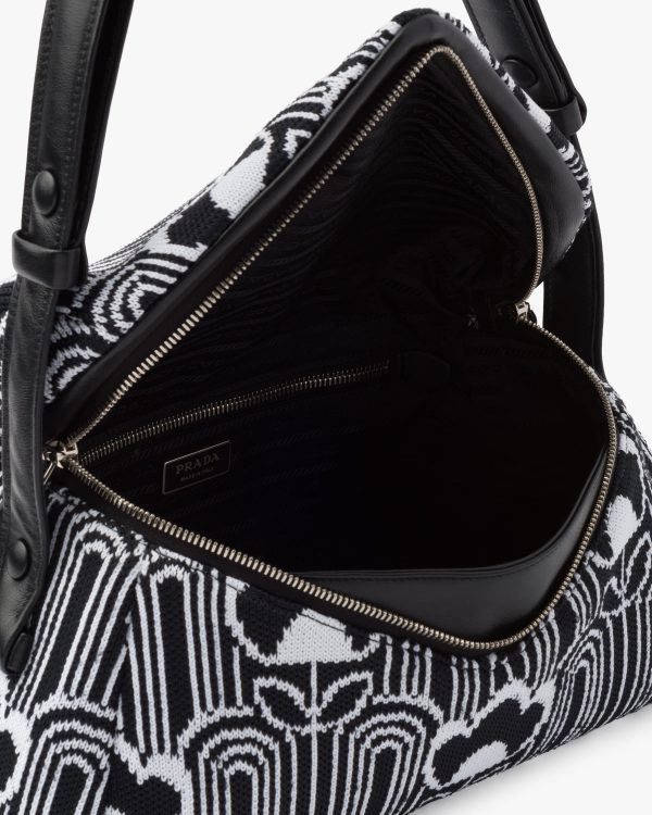 Black/white Jacquard knit and leather Prada Signaux bag - Image 5