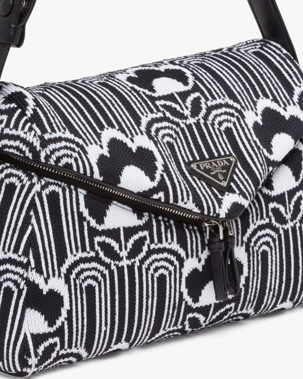 Black/white Jacquard knit and leather Prada Signaux bag - Image 6